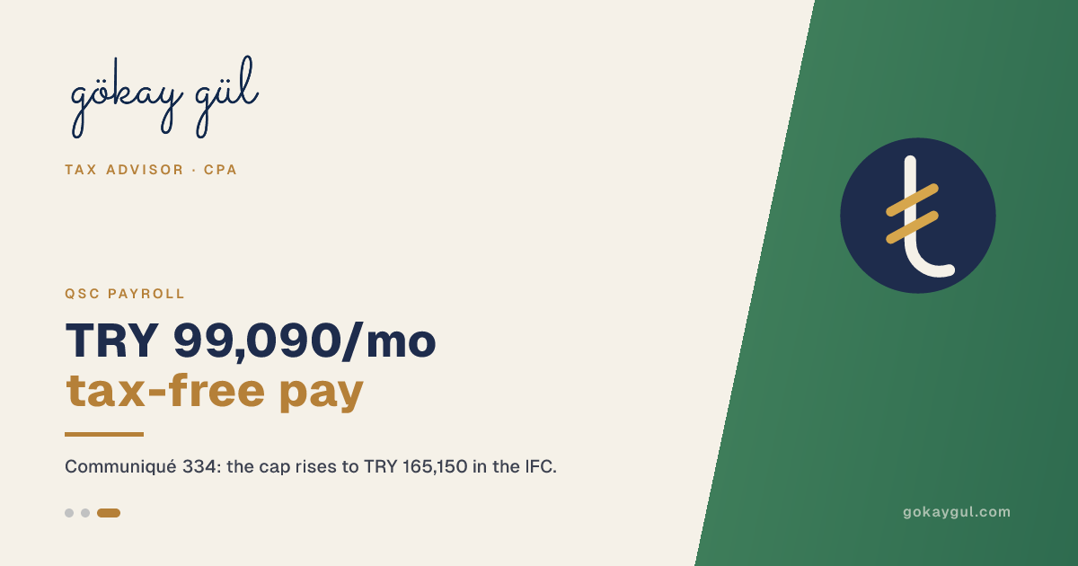 Qualified Service Center Payroll Exemption in Turkey: A Guide to Communiqué No. 334 — Tax-Free Salary up to TRY 99,090/Month (TRY 165,150 in the IFC) (2026)