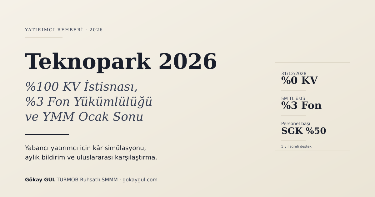 Teknopark 2026: Yabancı Yatırımcı için %100 KV İstisnası ve Yükümlülükler